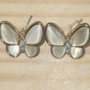 Butterfly Stud Earrings * Gold Tone Earrings * White Ivory Earrings